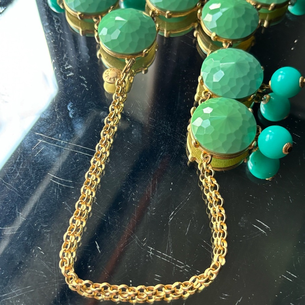 J.Crew Green and Gold Cluster Necklace with Cascading Beads - Picture 13 of 16